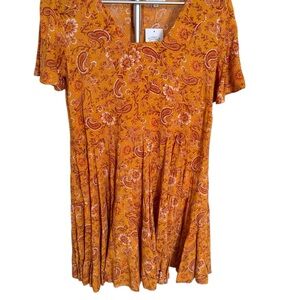 Patrons of Peace Tiered Dress Size M Paisley Print Rayon Boho Peasant